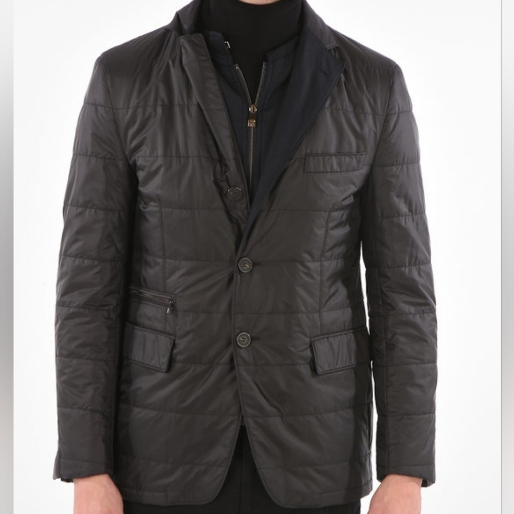 Corneliani ID Outdoor 3 Button Quilted Casual Blazer Jacket EU50R M-L Brown Grey